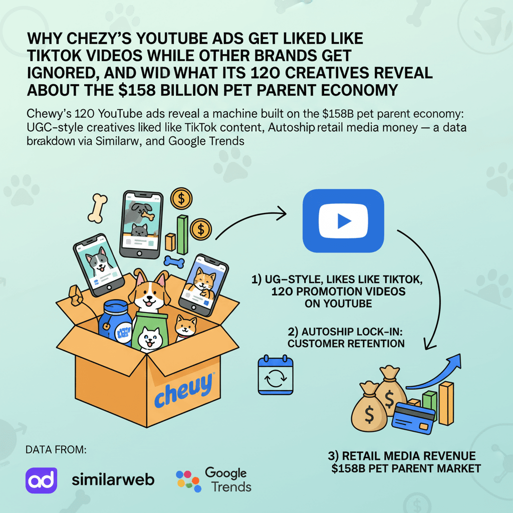 Why Chewy's YouTube Ads Get Liked Like TikTok Videos While Other Brands Get Ignored, and What Its 120 Creatives Reveal About the $158 Billion Pet Parent Economy