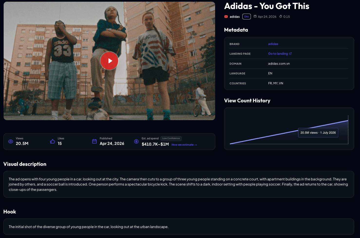 AdSee AI data for the Adidas You Got This ad